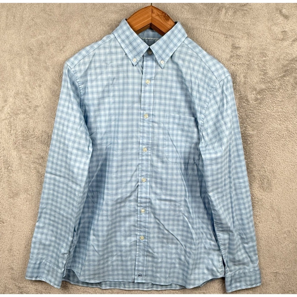 Vineyard Vines Shirt Mens M Blue Plaid L/S On-The-Go Performance Button Down